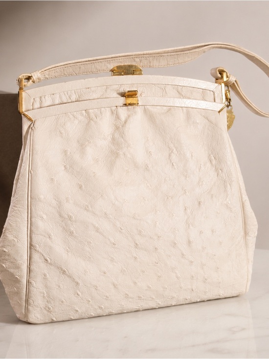 Gucci Handbags - Extremely Rare Ivory White Ostrich Leather Gucci Bag from 1963